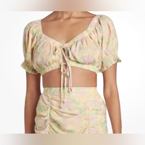 NWT 2-piece Wild Fable Linen Blend Pastel Floral Crop Top and Skirt‎ Set - XXL - Picture 1 of 16